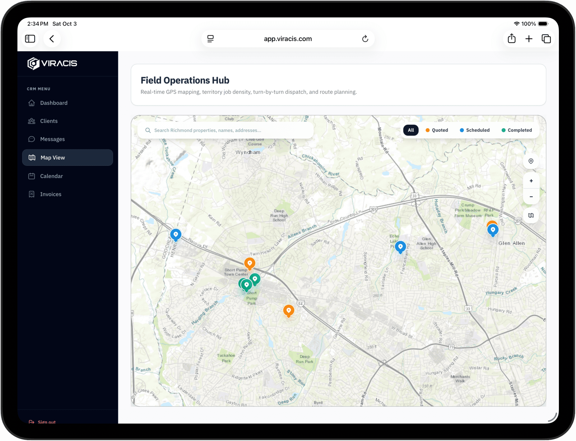 Viracis Field Operations Hub GPS Territory Map on iPad