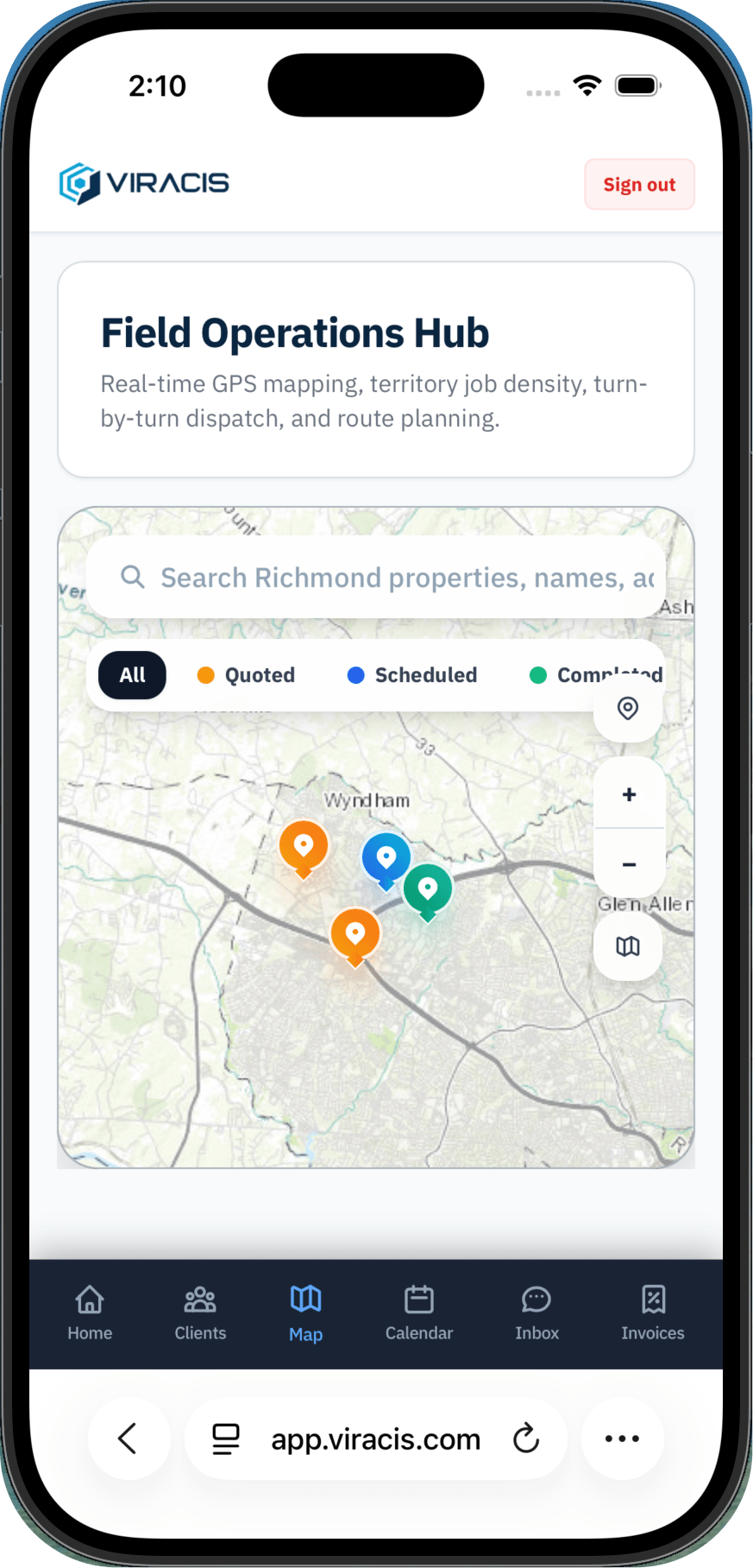 Viracis CRM Live Territory Map on iPhone