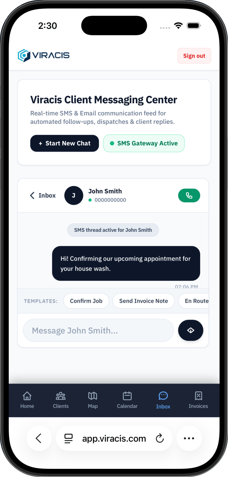 Viracis CRM Client Messaging on iPhone